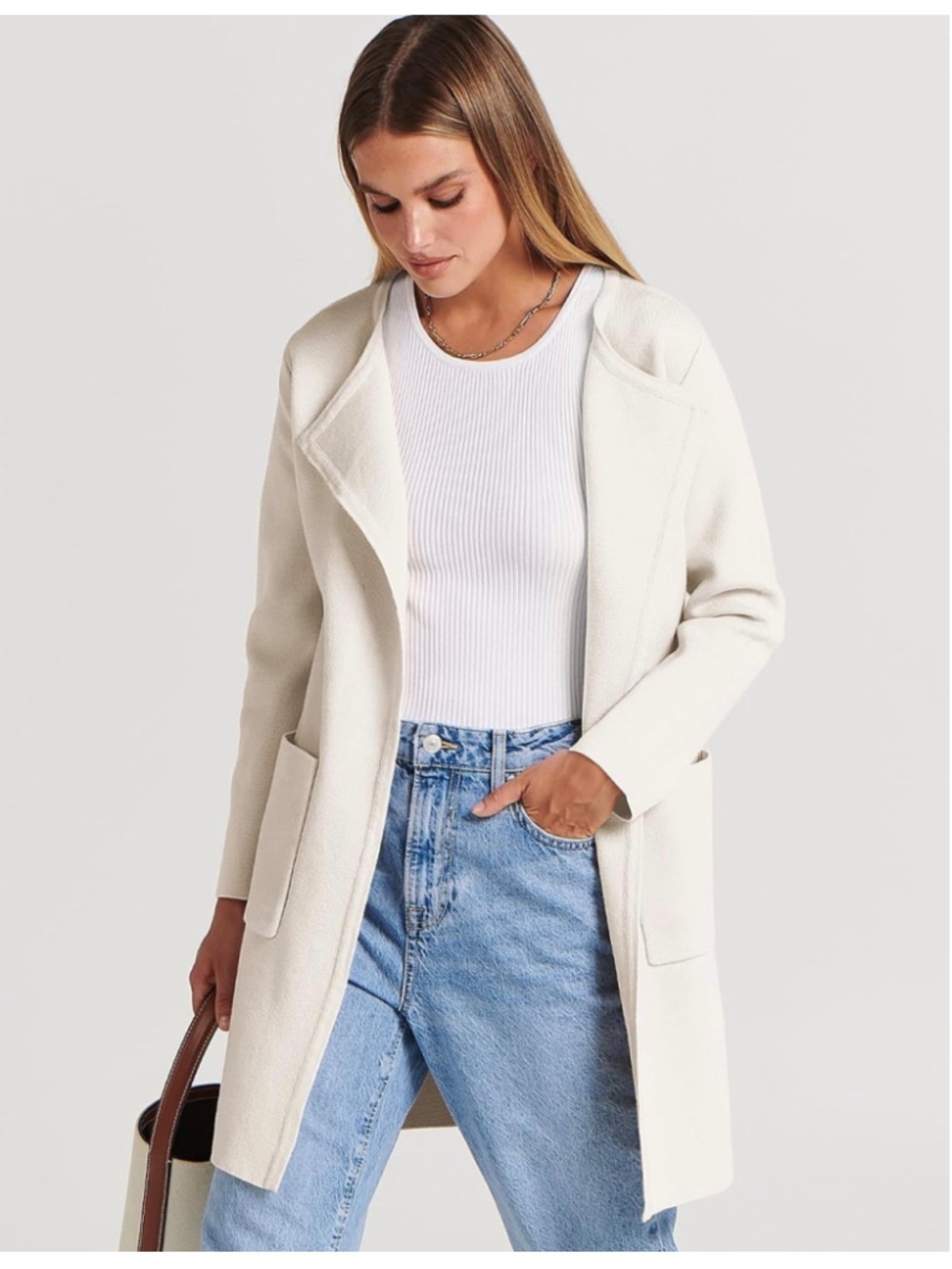 Women's Caracilia Open Front Cardigan Sweater Off White Size L - Picture 10 of 10